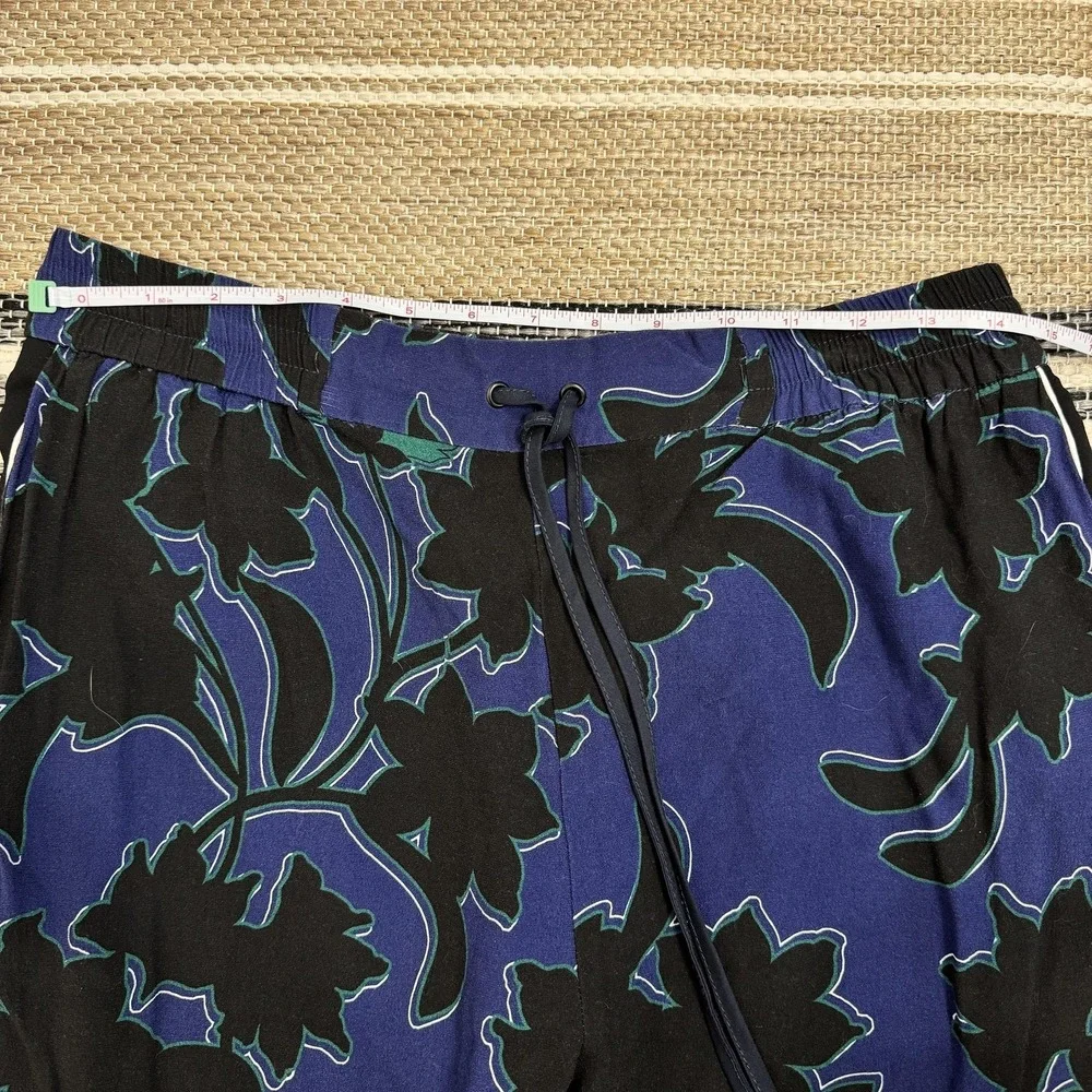 Parker‎ Pants Women's 10 Blue Floral Track Elastic Waist Drawstring Tapered